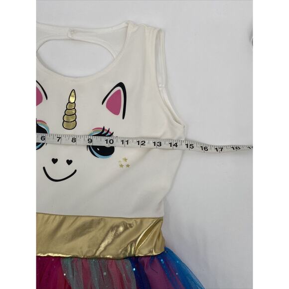 Girls Round Neck Sleeveless Tie Back Unicorn Tank Tutu Dress Multicolor Size XL - Picture 8 of 9